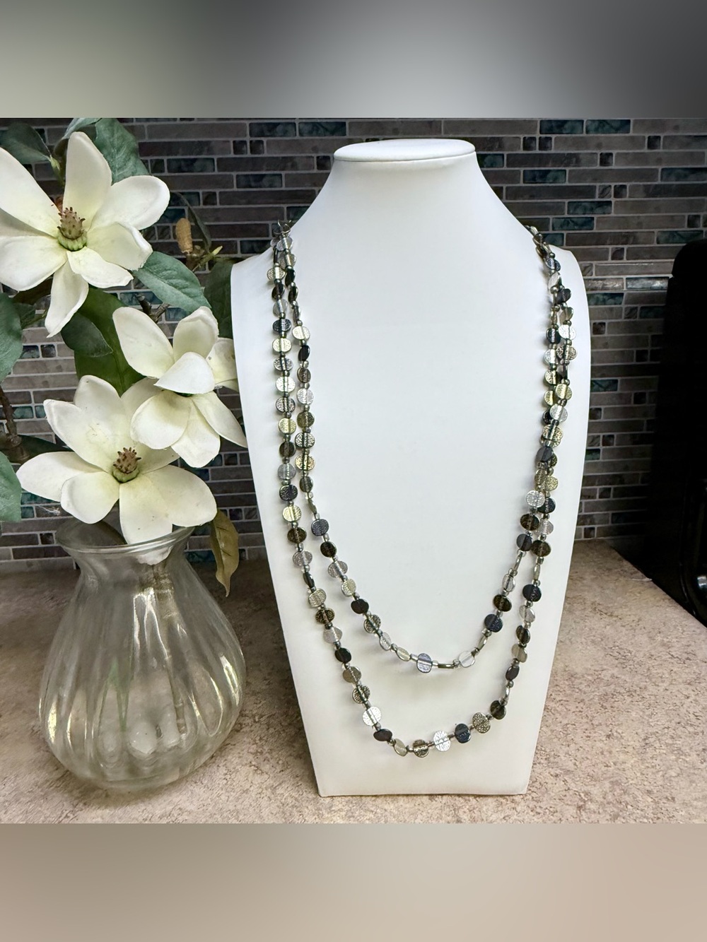 Chico's Long Multi Tone Layered Disc Necklace